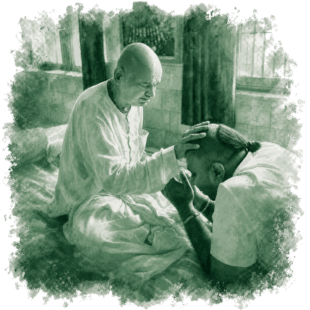 Aniruddha Dāsa receiving a blessing from his spiritual teacher